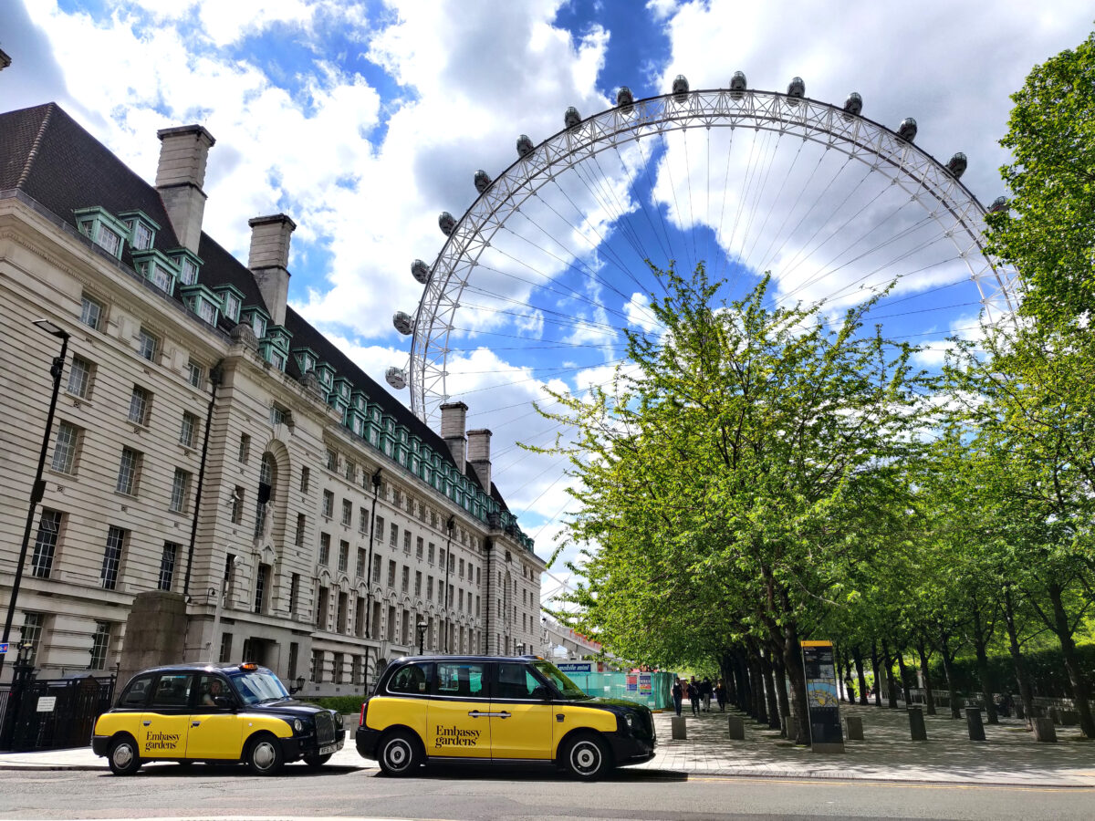 Embassy Gardens Taxis London Eye with a full taxi wrap